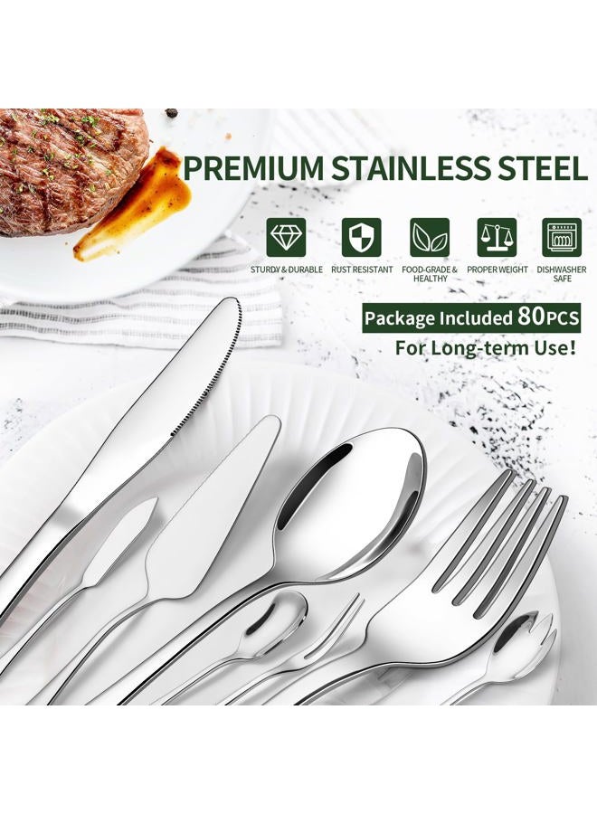 CEKEE 80 Pieces Silverware Set with Serving Utensils Set, CEKEE Stainless Steel Flatware Set for 12 with Steak Knives, Heavy Duty Cutlery Set, Kitchen Utensil Sets for Home Restaurant, Dishwasher Safe - Image 3