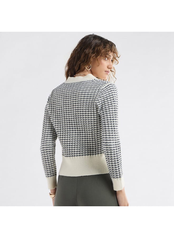 Splash FAV Textured V-neck Cardigan with Long Sleeves and Button Closure  - Image 3