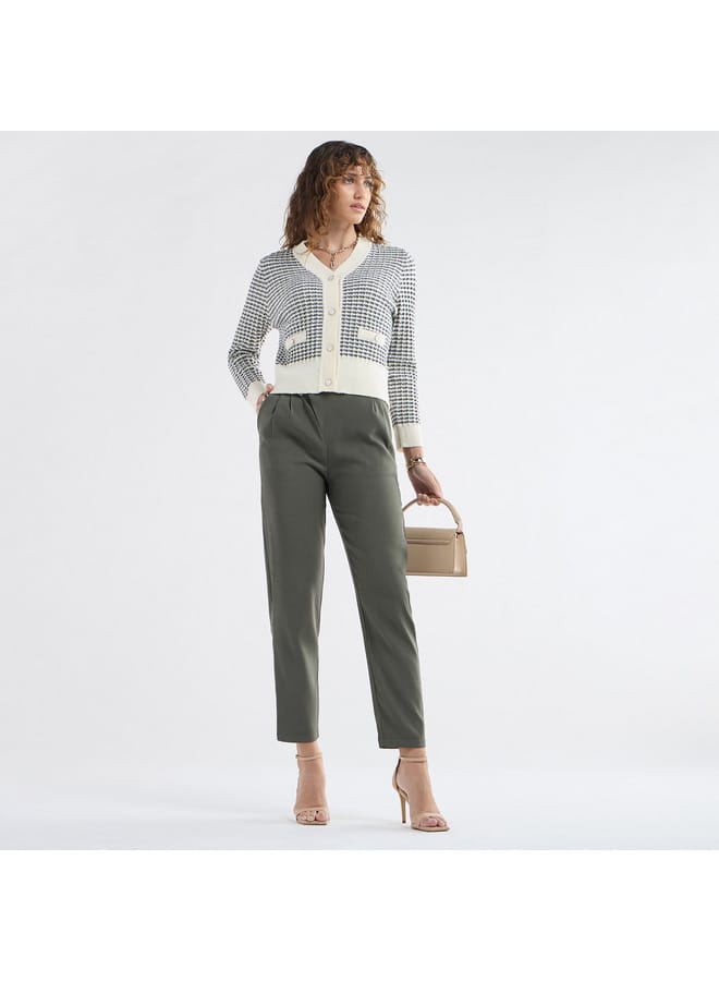 Splash FAV Textured V-neck Cardigan with Long Sleeves and Button Closure  - Image 2