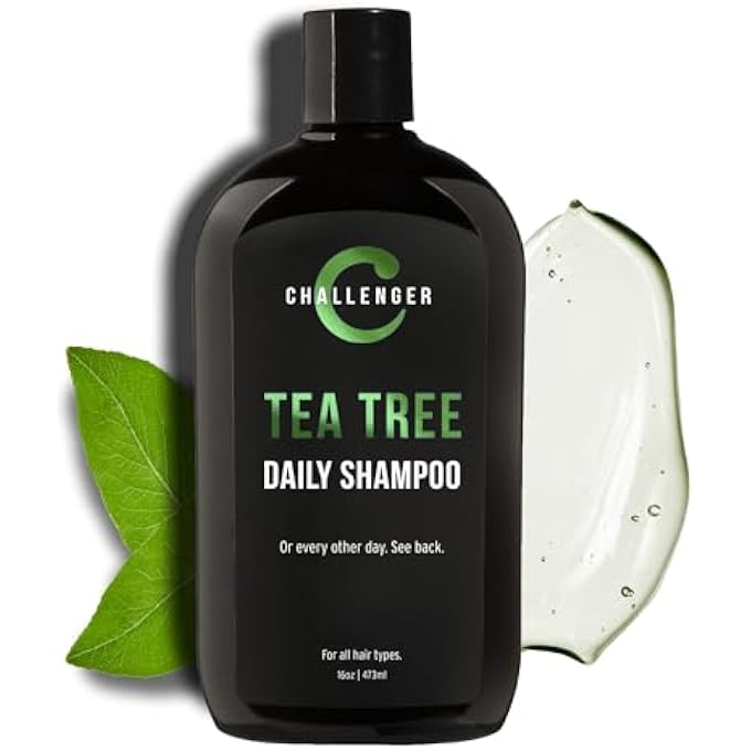 Challenger Tea Tree Shampoo | Men's Shower Product | For Itchy & Dry Scalp | Removes Dirt & Oils | Sulfate Free | Argan Oil, Biotin, Keratin | 16oz