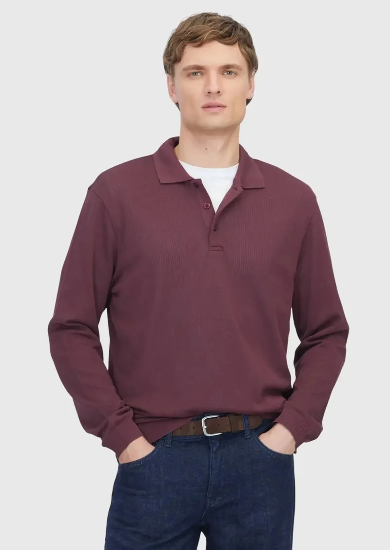 RAMSEY Burgundy Polo Neck Jacquard Sweatshirt