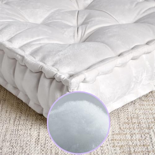 9villa Velvet Floor Cushion - Soft & Thick Micro-Fiber Filler - Large Size Cushion for Sofa, Reading Book, Living Room, Balcony, Garden, Yoga, Meditation - 50x50x10 cm (Gray) - Image 3