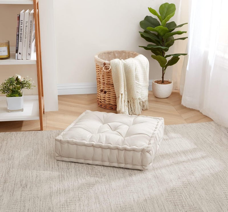 9villa Velvet Floor Cushion - Soft & Thick Micro-Fiber Filler - Large Size Cushion for Sofa, Reading Book, Living Room, Balcony, Garden, Yoga, Meditation - 50x50x10 cm (Gray) - Image 1
