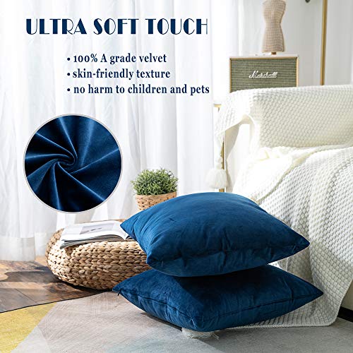 Stellhome Pack of 2 Velvet Pillow Covers Square Decorative Cushion Covers for Bed Couch Sofa Bench, 24 x 24 inch (60 x 60 cm), Navy Blue - Image 2