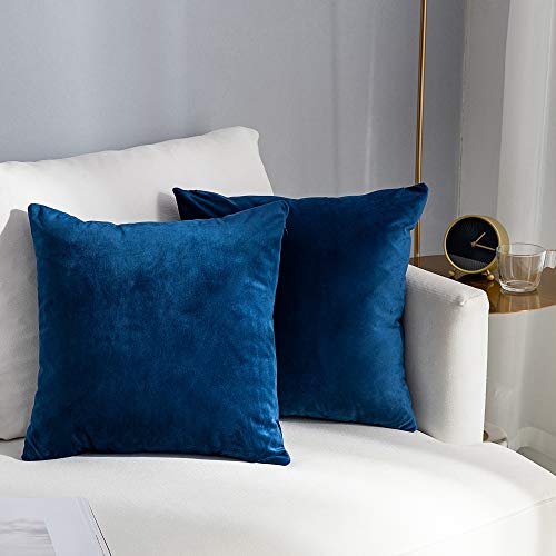 Stellhome Pack of 2 Velvet Pillow Covers Square Decorative Cushion Covers for Bed Couch Sofa Bench, 24 x 24 inch (60 x 60 cm), Navy Blue - Image 1