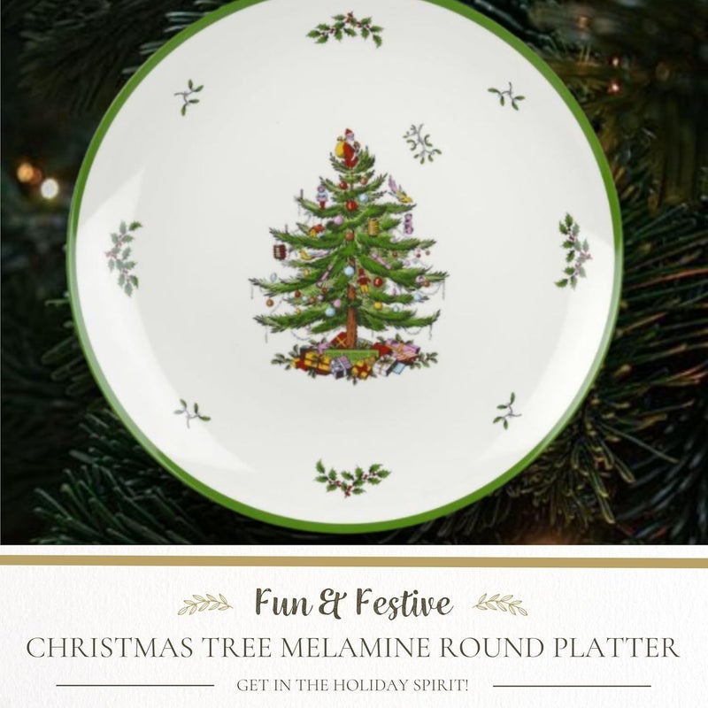 Spode Christmas Tree Melamine Round Platter - 14 Inch Shatterproof Serving Plate for Holiday Meals, Holiday Party - Festive Tableware for Indoor & Outdoor Use, Dishwasher Safe Christmas Dinnerware - Image 2