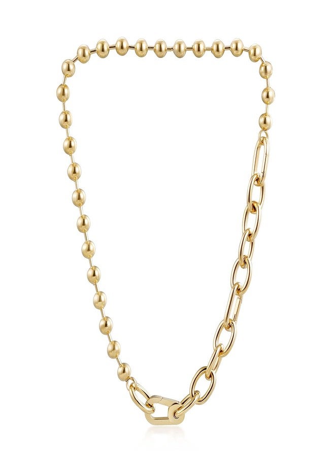 CIUNOFOR 14K Gold Plated Beaded Link Chain Necklace for Women, Chunky Gold Necklace with Lock Pendant Clasp, Trendy Choker Chain Layering Jewelry - Image 1