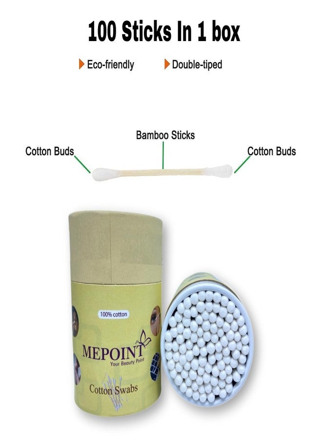 MEPOINT Cotton Swabs Wooden Cotton Buds, Eco-Friendly Double Tips, Ear Sticks Natural Cotton Swabs 100pcs - Image 3