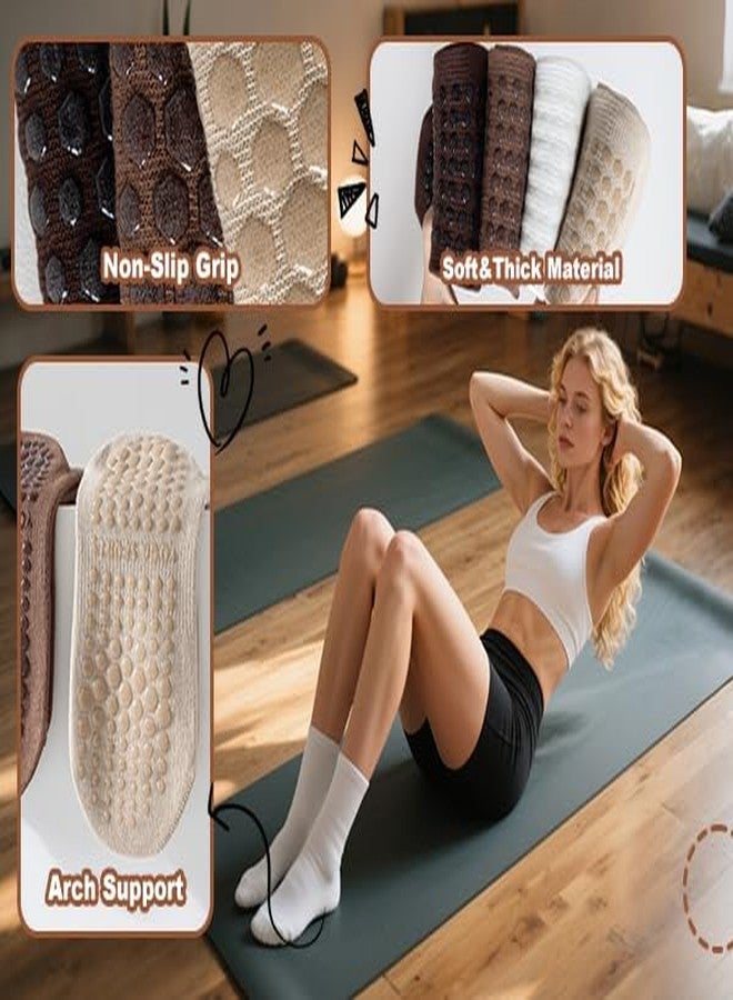 BISOUSOX Pilates Socks with Grips for Women, Grippy Socks Woman Yoga Barre Crew Ankle Sticky Ballet Slipper Hospital - Image 3