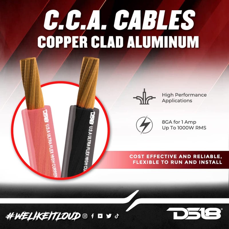 DS18 DS18 PW-8GA-5BK/20RD 8-GA 25ft OFC Ultra Flex Power Wire CCA 8 Gauge, 5ft Black and 20ft Red - Power Amplifier Wiring Kit  - Image 2