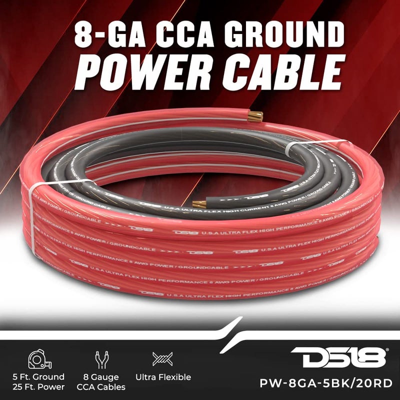 DS18 DS18 PW-8GA-5BK/20RD 8-GA 25ft OFC Ultra Flex Power Wire CCA 8 Gauge, 5ft Black and 20ft Red - Power Amplifier Wiring Kit  - Image 3