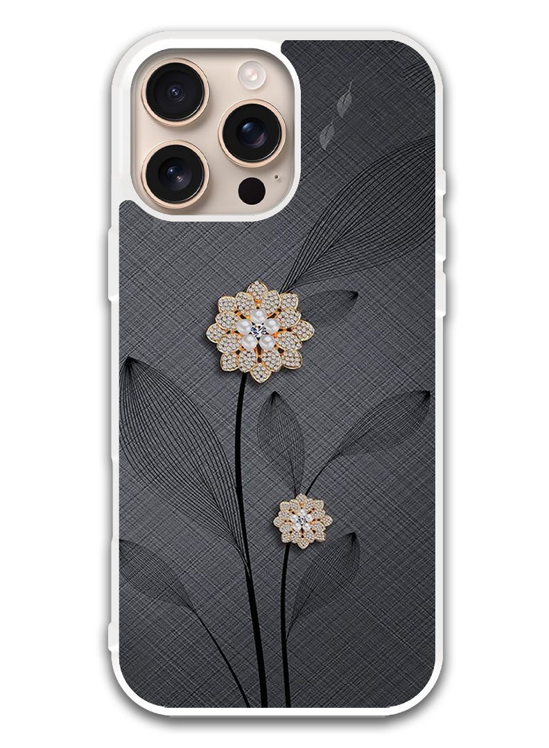 Theodor Protective Case Cover For APPLE IPHONE 16 Pro Diamond Flowers (White Bumper) - Image 1