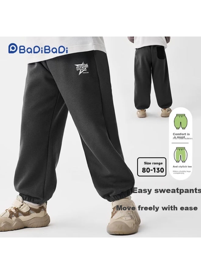 Badibadi Spring And Autumn Baby Toddler Boys Jogger Pants Loose Comfortable Long Pants Dark Gray Fashion Letters Size 80 - Image 1