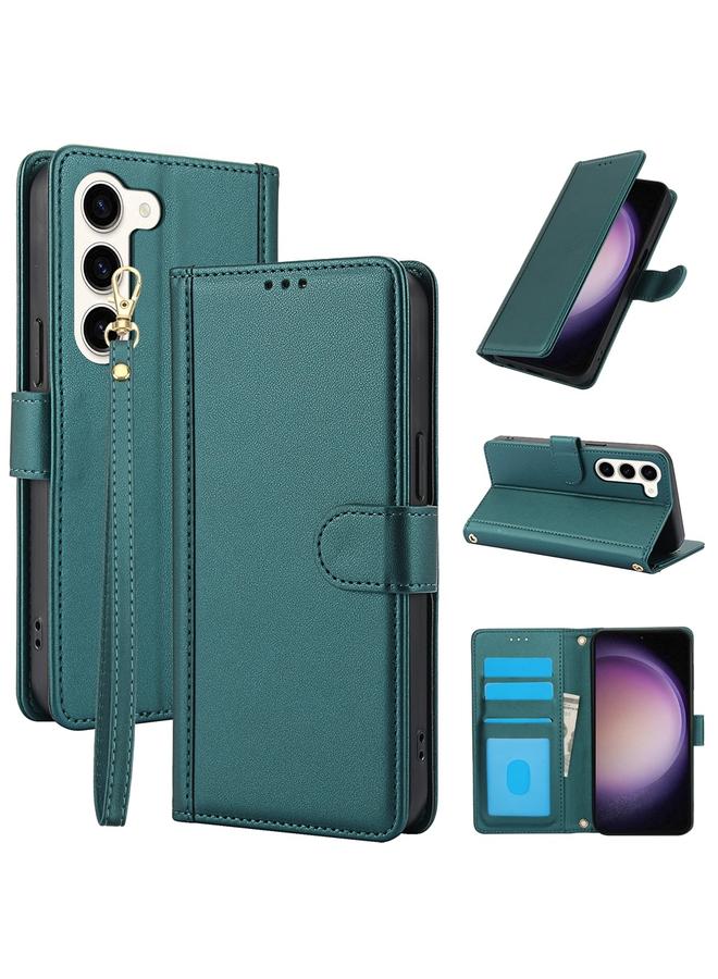 اس-توب جراب لهاتف Samsung Galaxy S23+ 5G بملمس الجلد وفتحات بطاقات بلون نقي مع حبل مزدوج - Image 1