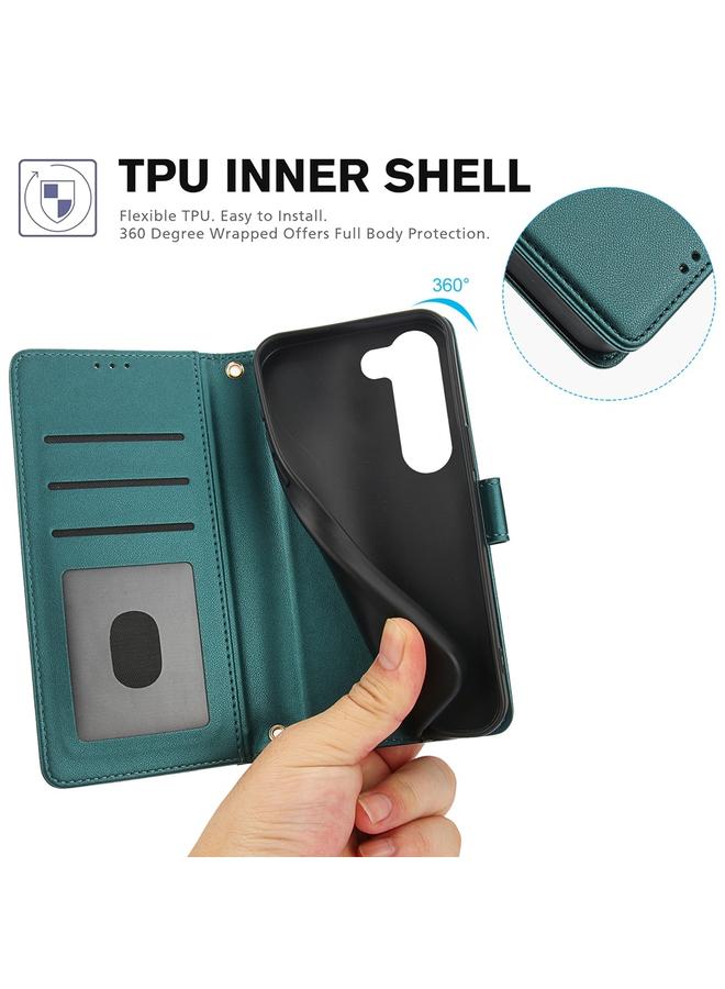 اس-توب جراب لهاتف Samsung Galaxy S23+ 5G بملمس الجلد وفتحات بطاقات بلون نقي مع حبل مزدوج - Image 4