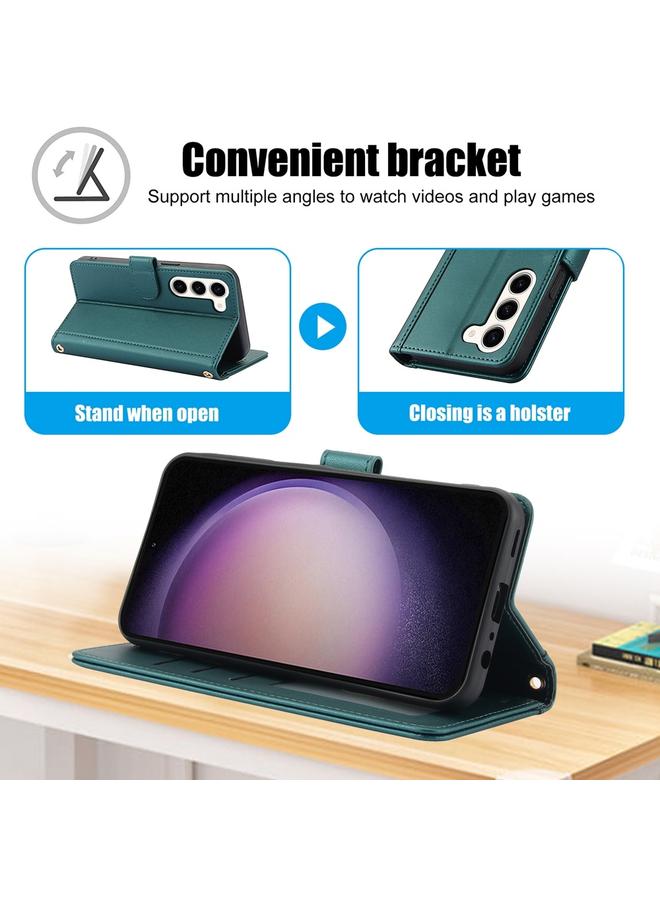 اس-توب جراب لهاتف Samsung Galaxy S23+ 5G بملمس الجلد وفتحات بطاقات بلون نقي مع حبل مزدوج - Image 3