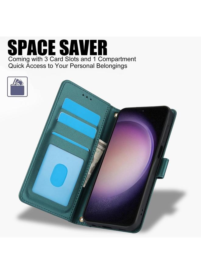 اس-توب جراب لهاتف Samsung Galaxy S23+ 5G بملمس الجلد وفتحات بطاقات بلون نقي مع حبل مزدوج - Image 2