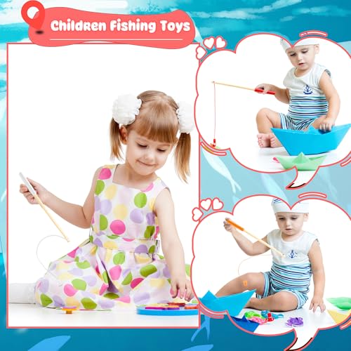 Feradny 40 Pcs 10 Inch Kids Magnetic Fishing Poles Wooden Magnetic Fishing Rods Colorful Wooden Fishing Games for Kindergarten Boys Girls Fishing Game Birthday Gifts 8 Colors - Image 5