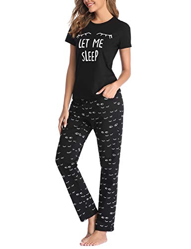 EISHOPEER Women's Sleepwear Jersey Printed Short Sleeve Tee and Pjs Sets Black M - Image 1