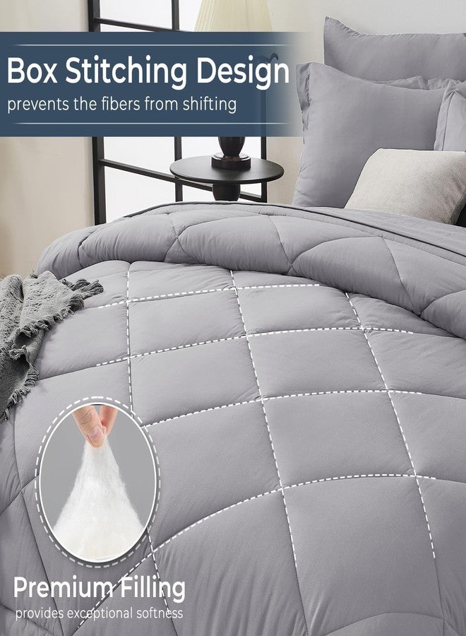 HEVUMYI Light Grey Twin Comforter Set - 5-Piece All Season Bed in a Bag Twin, Ultra Soft Bedding Set with Comforter, Flat Sheet, Fitted Sheet, Pillowcases, Pillow Shams, Light Gray - Image 4
