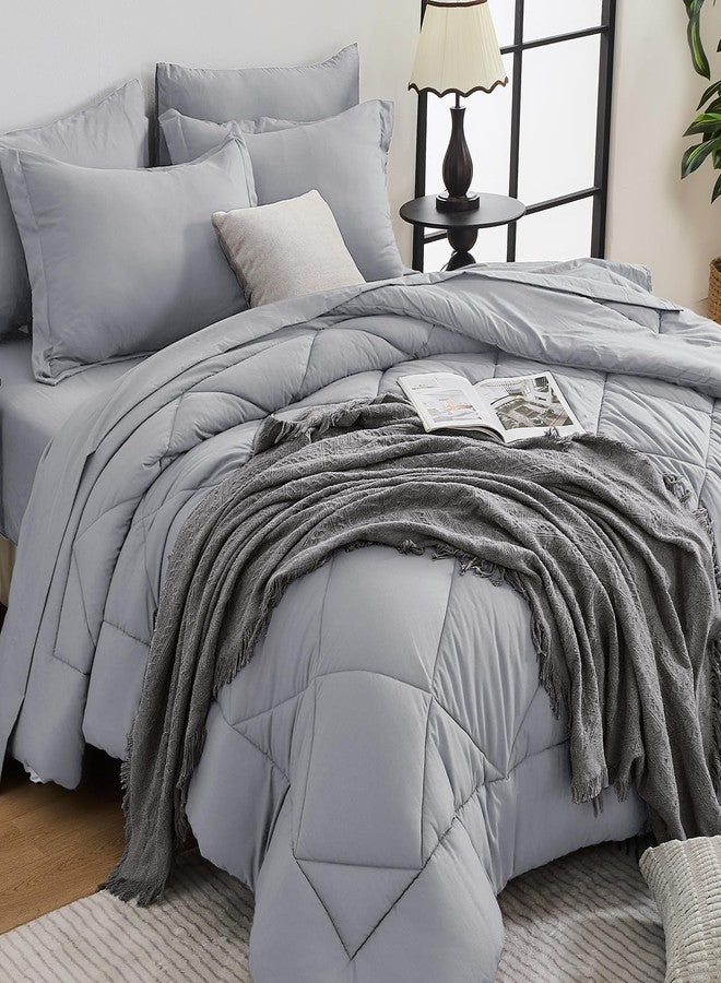 HEVUMYI Light Grey Twin Comforter Set - 5-Piece All Season Bed in a Bag Twin, Ultra Soft Bedding Set with Comforter, Flat Sheet, Fitted Sheet, Pillowcases, Pillow Shams, Light Gray - Image 1