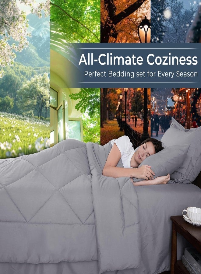 HEVUMYI Light Grey Twin Comforter Set - 5-Piece All Season Bed in a Bag Twin, Ultra Soft Bedding Set with Comforter, Flat Sheet, Fitted Sheet, Pillowcases, Pillow Shams, Light Gray - Image 3
