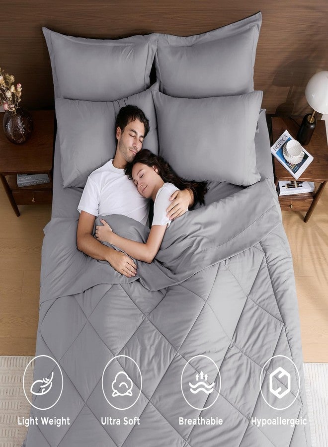 HEVUMYI Light Grey Twin Comforter Set - 5-Piece All Season Bed in a Bag Twin, Ultra Soft Bedding Set with Comforter, Flat Sheet, Fitted Sheet, Pillowcases, Pillow Shams, Light Gray - Image 2