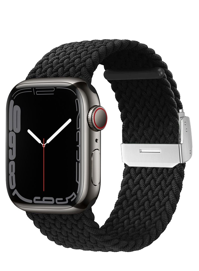 INFOSUN INFOSUN Watch Band for Apple Watch 42mm 44mm 45mm 49mm Strap, Adjustable Braided Women Men Replacement Bands Stretchable Elastic Sport Wristband for Watch Ultra Series 8 7 6 SE 5 4 3 2 1,Black - Image 1