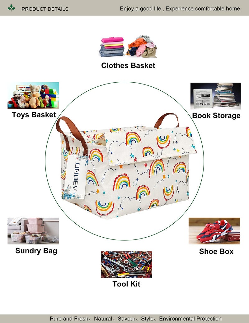 ONOEV Rectangular Fabric basket with cover and handle, decorative basket and closet storage box for clothes, books and sundries（rainbow with lid）, 14.9x10.2x9.05 Inch (Pack of 1) - Image 3