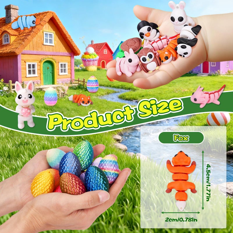 YILCER 24pcs Mini Dragon Eggs & Animals Prefilled Easter Eggs Easter Basket Essentials&Stuffers Surprise Toy Eggs with Mini Animals Inside Fidget Sensory Toys for Kids - Image 3