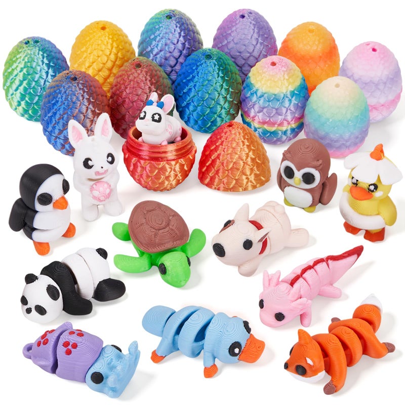 YILCER 24pcs Mini Dragon Eggs & Animals Prefilled Easter Eggs Easter Basket Essentials&Stuffers Surprise Toy Eggs with Mini Animals Inside Fidget Sensory Toys for Kids - Image 1
