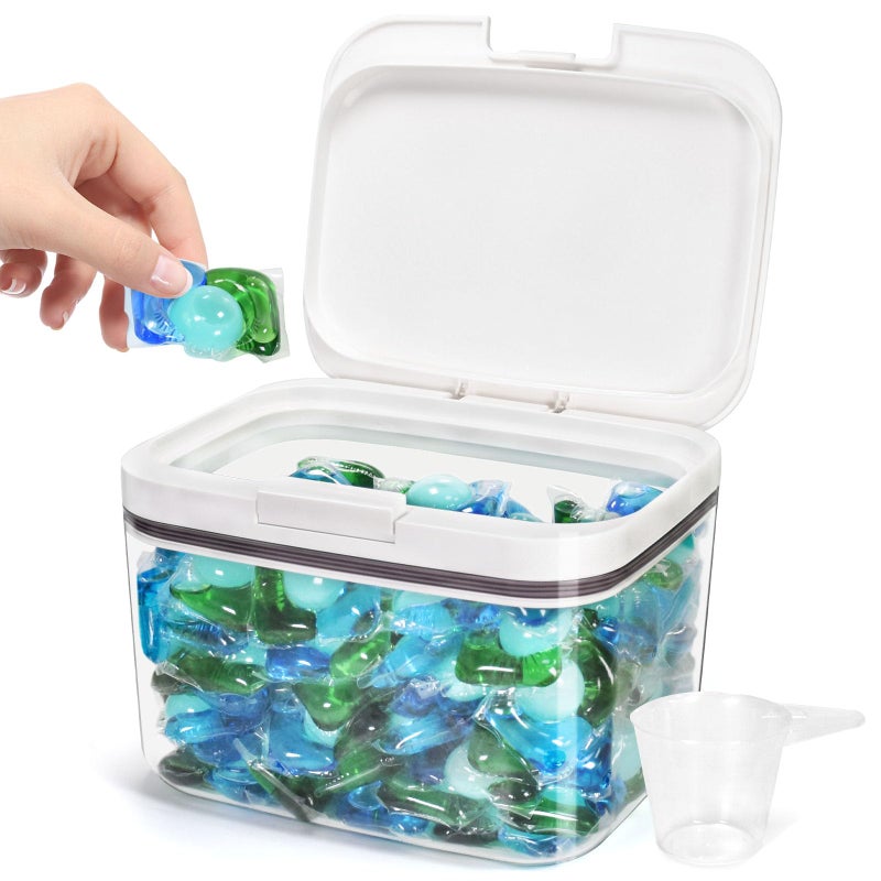 Pensino Laundry Pods Container Laundry Pod Holder with Lid  Laundry Room Storage Container for Detergent Pods Laundry Powder Scent Booster Container with Scoop - Image 1