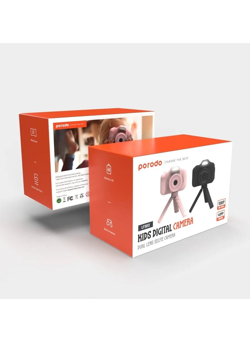 porodo - Digital Camera for Kids with Dual Lens and Selfie Camera / Built-in Games / Photo & Video Filters - Black - Image 1