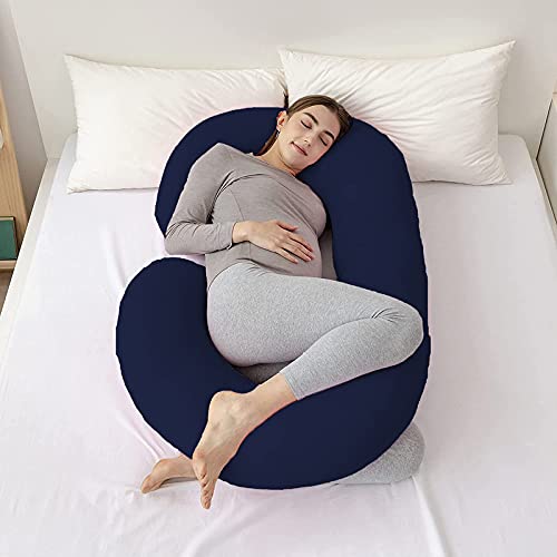 DADDY COOL وسادة الحمل على شكل C دادي كول ناعمة لوسادة الحمل/وسادة الأمومة لدعم الجسم/الورك/الظهر/البطن مع غطاء قطن قابل للإزالة بسحاب (أزرق داكن) - Image 2