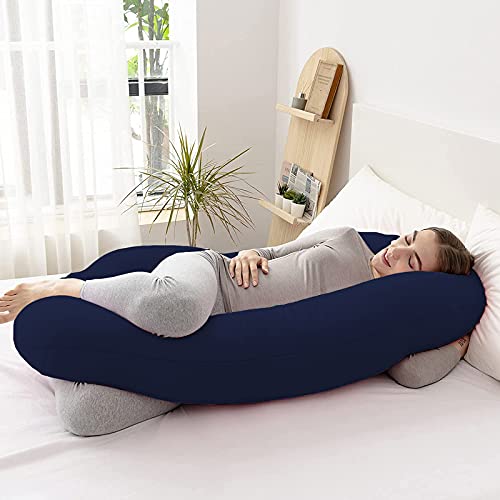 DADDY COOL وسادة الحمل على شكل C دادي كول ناعمة لوسادة الحمل/وسادة الأمومة لدعم الجسم/الورك/الظهر/البطن مع غطاء قطن قابل للإزالة بسحاب (أزرق داكن) - Image 4