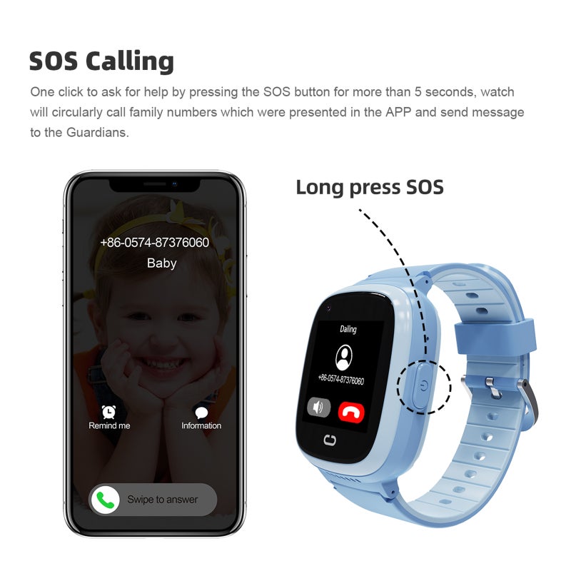 4G Kids Smart Watch - Blue HD Video Calling Real-Time Location SOS Calling IP67 Waterproof 650mAh Battery for Kids And Parents Daily Use - Image 3