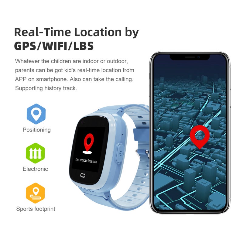 4G Kids Smart Watch - Blue HD Video Calling Real-Time Location SOS Calling IP67 Waterproof 650mAh Battery for Kids And Parents Daily Use - Image 4