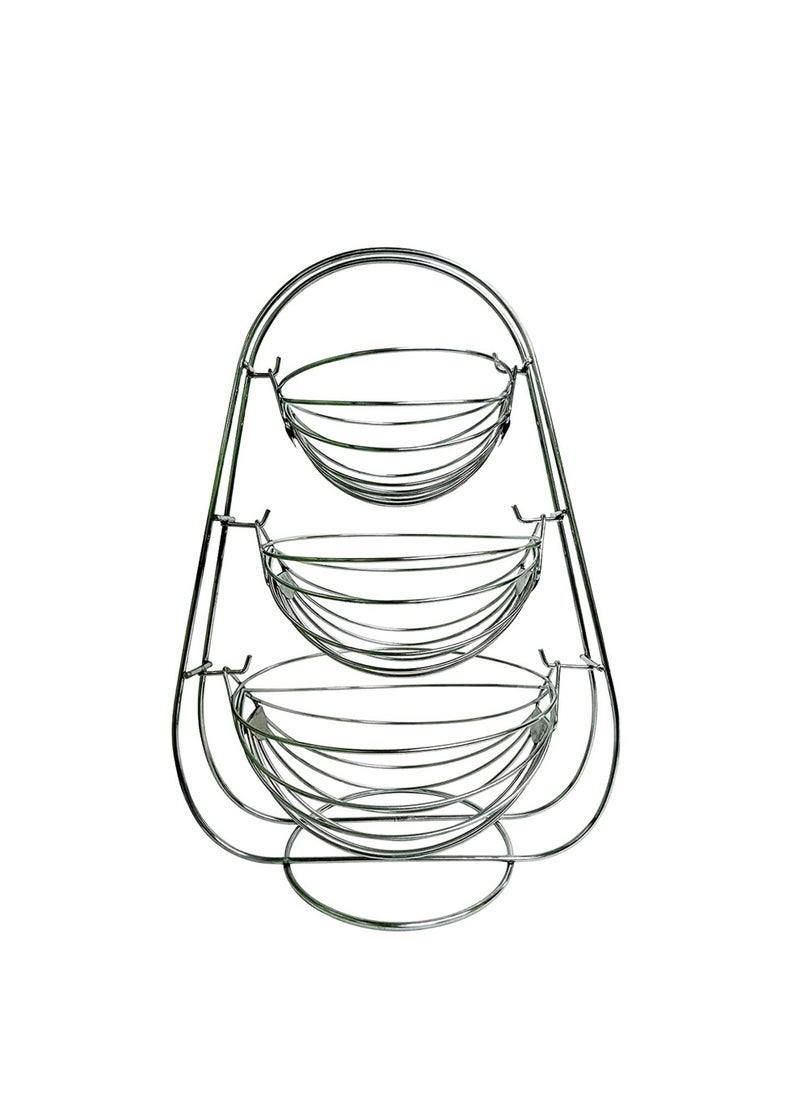 sulfar Stainless Steel 3 Tier Swing Step Shelf Rack Fruits & Vegetable Onion Trolley Container Basket Countertop Organizer Organiser Holder Stand For Kitchen (3 Layer Trolley) Silver  - Image 1