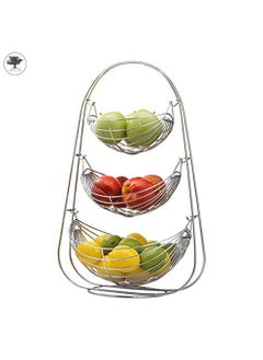 sulfar Stainless Steel 3 Tier Swing Step Shelf Rack Fruits & Vegetable Onion Trolley Container Basket Countertop Organizer Organiser Holder Stand For Kitchen (3 Layer Trolley) Silver  - Image 3