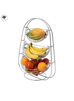 sulfar Stainless Steel 3 Tier Swing Step Shelf Rack Fruits & Vegetable Onion Trolley Container Basket Countertop Organizer Organiser Holder Stand For Kitchen (3 Layer Trolley) Silver  - Image 5