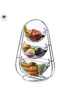 sulfar Stainless Steel 3 Tier Swing Step Shelf Rack Fruits & Vegetable Onion Trolley Container Basket Countertop Organizer Organiser Holder Stand For Kitchen (3 Layer Trolley) Silver  - Image 4