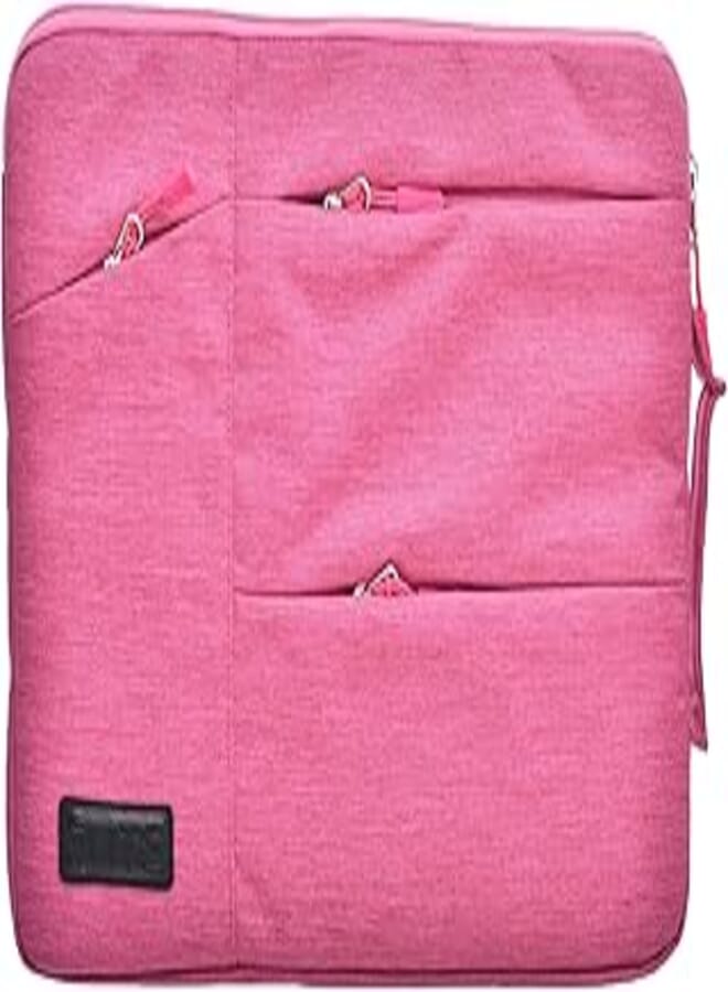 Elite Fabric Pocket Sleeve Containing Main And Three Front Zipper Pockets And Simple Design Equipped Side Strong Handle Compatible With Various Laptops 14/13.3 Inch - Pink 