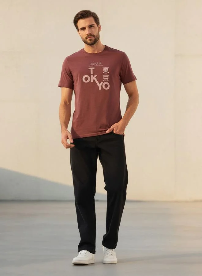 Splash FAV Men Slim Fit Crew Neck Short Sleeves Tokyo Print T-shirt