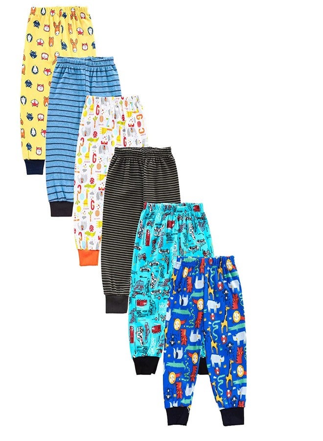 TiniBerry Cotton Pajama Pants with All Over Print for Boys and Girls (Pack Of 6) (6-7 Years, Blue) - Image 1