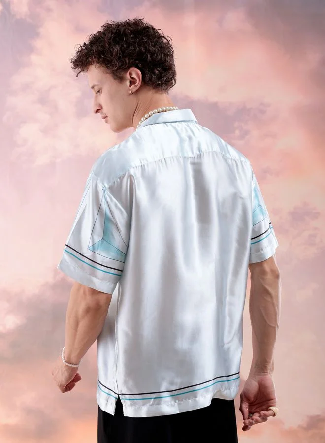 The Indian Garage Co Men Relaxed Fit Border Print Half Sleeves Cuban Collar Resort Wear Shirt