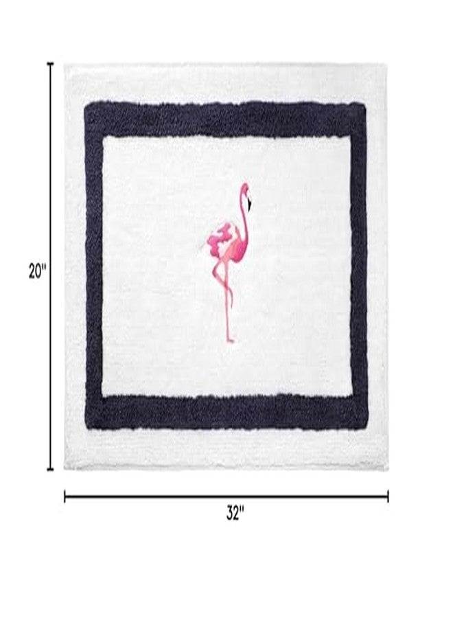 IZOD - Bath Mat, Cotton Bath Rug with Navy Border, Non-Skid Latex Backing, Embroidered Bath Decor (Flamingo Collection, 20" x 32") - Image 4