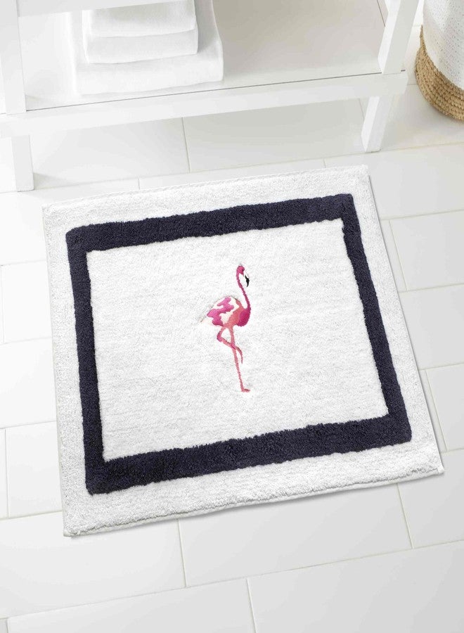 IZOD - Bath Mat, Cotton Bath Rug with Navy Border, Non-Skid Latex Backing, Embroidered Bath Decor (Flamingo Collection, 20" x 32") - Image 1