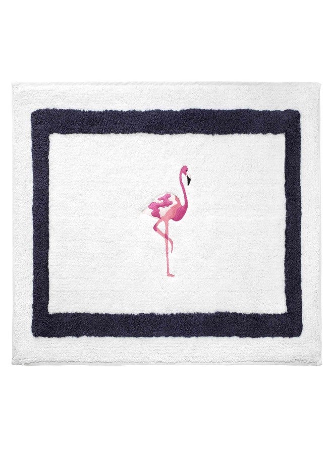 IZOD - Bath Mat, Cotton Bath Rug with Navy Border, Non-Skid Latex Backing, Embroidered Bath Decor (Flamingo Collection, 20" x 32") - Image 2