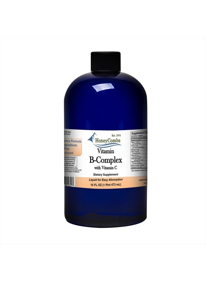 HoneyCombs Vitamin B Complex Drops – Liquid Supplement with Vitamin B1, B2, B3, B5, B6, B7, B9, B12 & Vitamin C – Liquid Super B Complex Vitamins – Alcohol-Free Liquid Vitamin Supplement, 16 Fl Oz. - Image 1