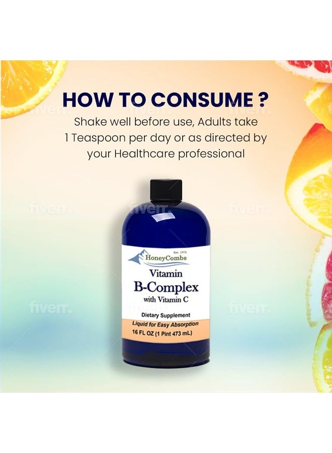 HoneyCombs Vitamin B Complex Drops – Liquid Supplement with Vitamin B1, B2, B3, B5, B6, B7, B9, B12 & Vitamin C – Liquid Super B Complex Vitamins – Alcohol-Free Liquid Vitamin Supplement, 16 Fl Oz. - Image 5